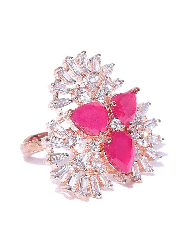 Women's Sparkling Pink & White CZ Stone Studded Gold Plated Ring For Women And Girls - Priyaasi - Indiakreations