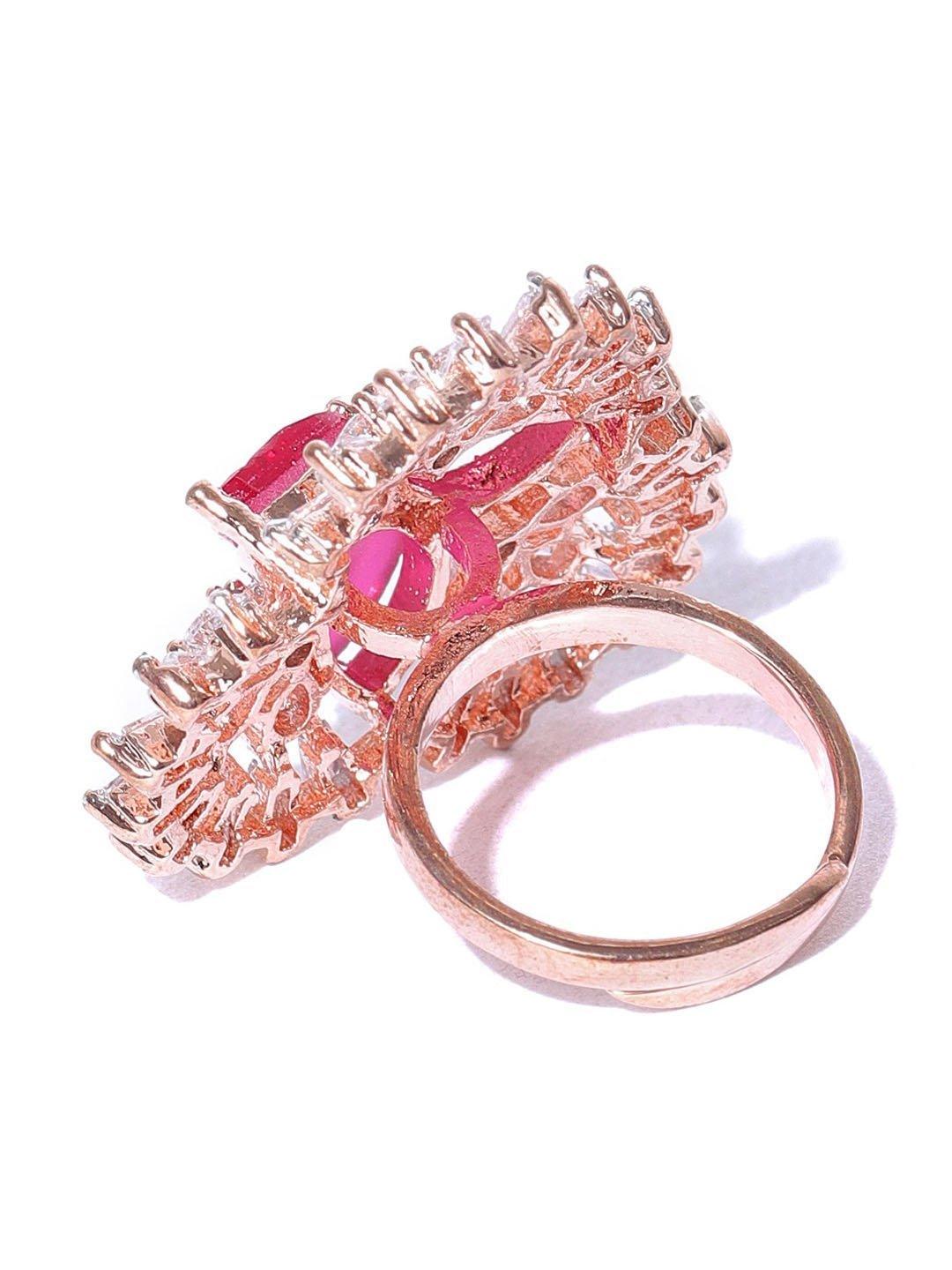 Women's Sparkling Pink & White CZ Stone Studded Gold Plated Ring For Women And Girls - Priyaasi - Indiakreations