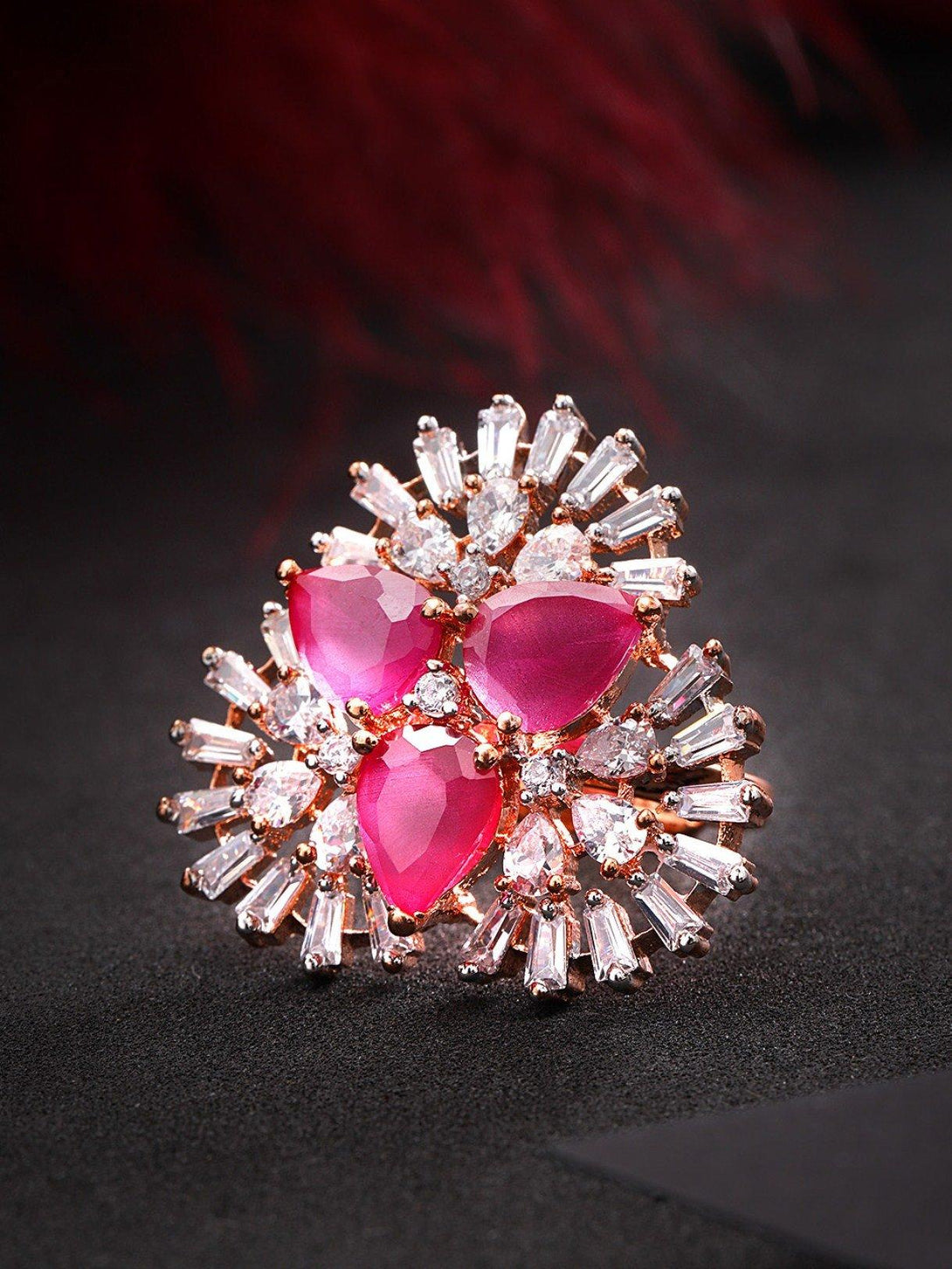 Women's Sparkling Pink & White CZ Stone Studded Gold Plated Ring For Women And Girls - Priyaasi - Indiakreations