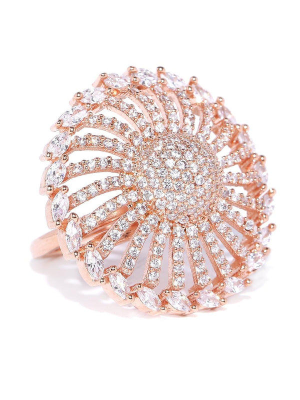 Women's Rose Gold-Plated American Diamond Studded Adjustable Ring - Priyaasi - Indiakreations