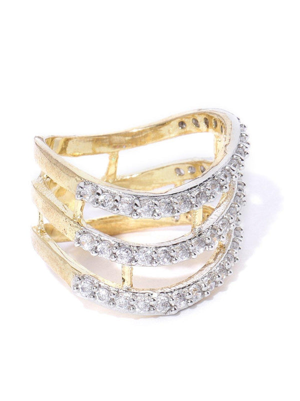 Women's Gold-Plated American Diamond Studded Adjustable Ring - Priyaasi - Indiakreations