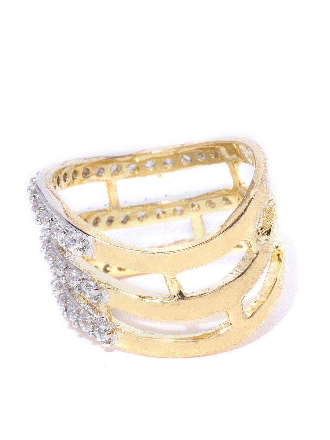 Women's Gold-Plated American Diamond Studded Adjustable Ring - Priyaasi - Indiakreations