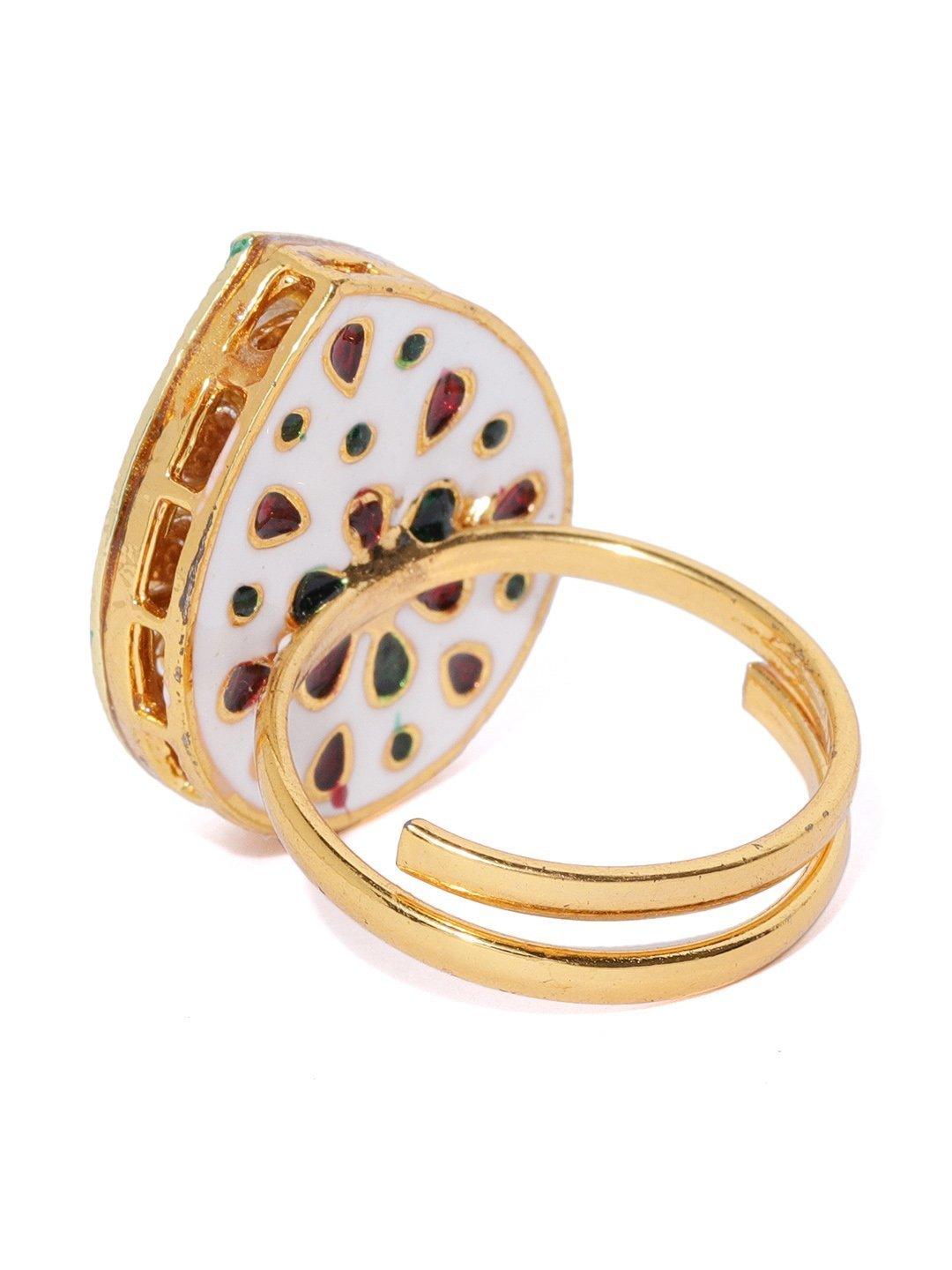 Women's Gold-Plated Kundan & Ruby Studded Adjustable Ring - Priyaasi - Indiakreations