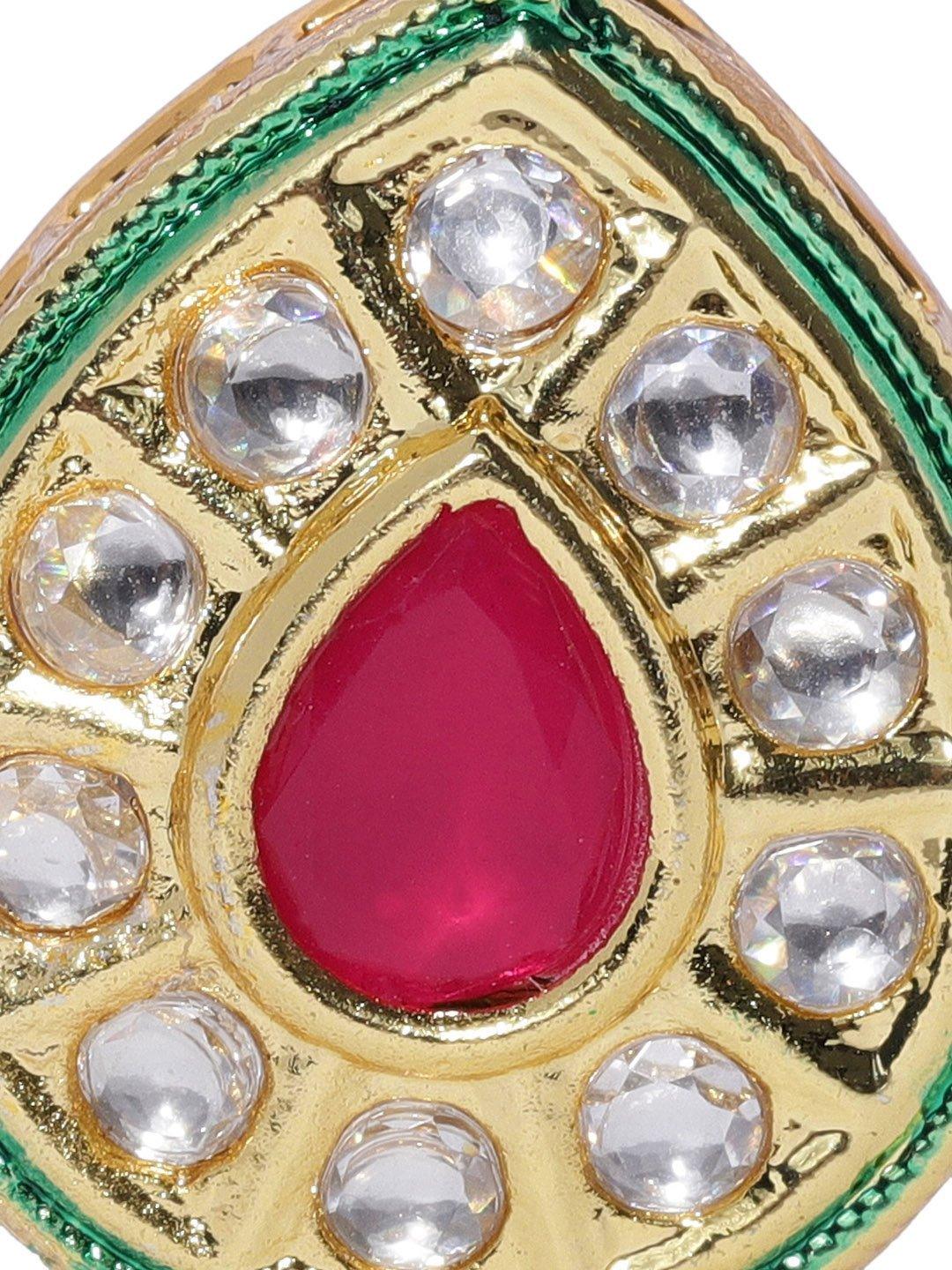 Women's Gold-Plated Kundan & Ruby Studded Adjustable Ring - Priyaasi - Indiakreations