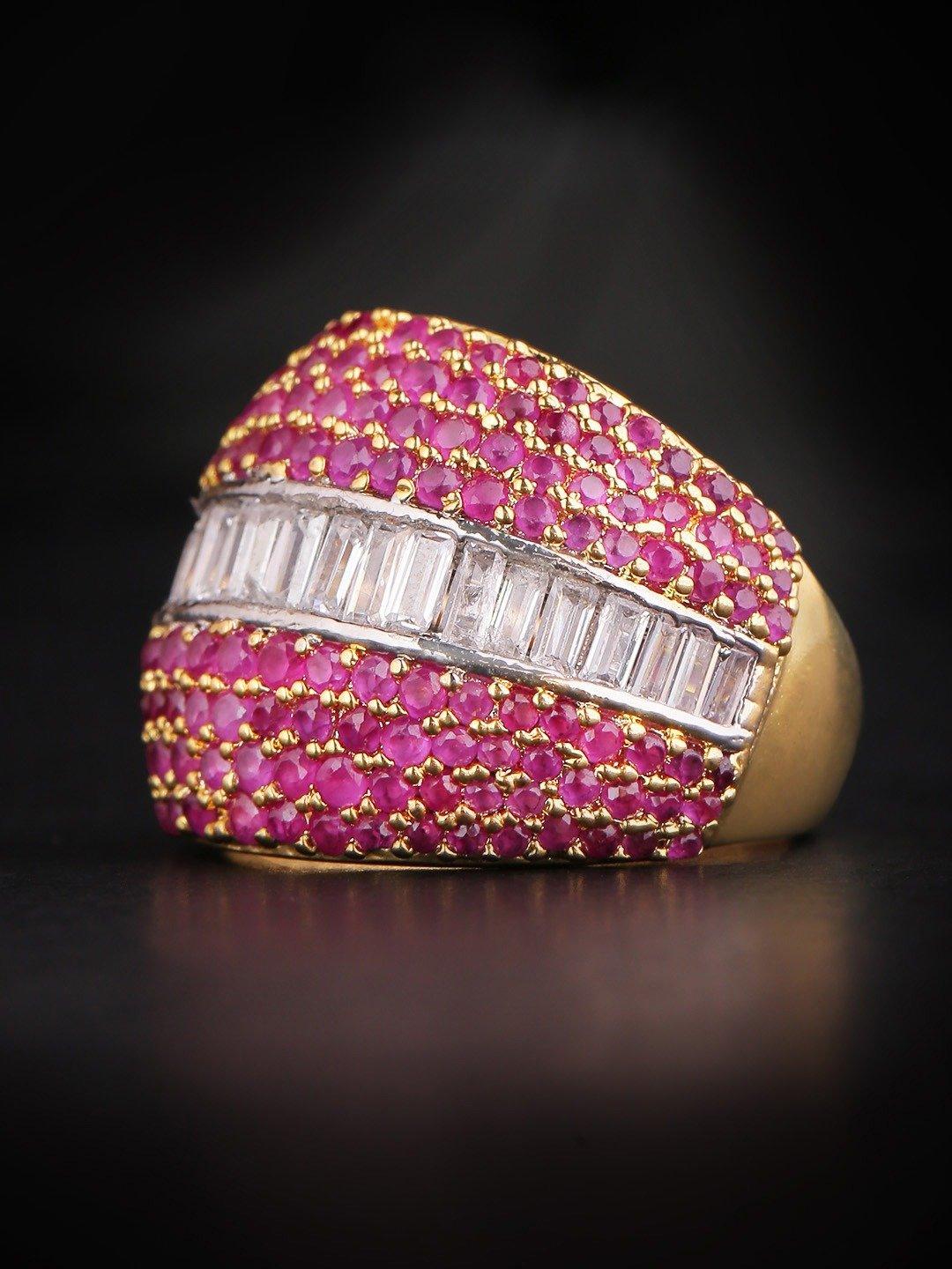 Women's Gold-Plated American Diamond And Ruby Studded Ring - Priyaasi - Indiakreations