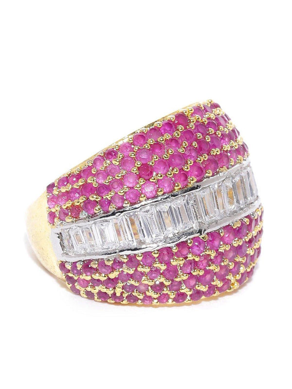 Women's Gold-Plated American Diamond And Ruby Studded Ring - Priyaasi - Indiakreations