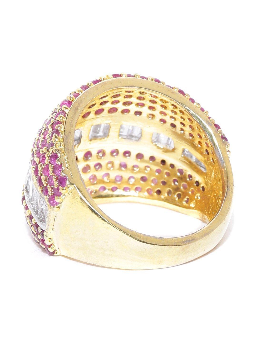 Women's Gold-Plated American Diamond And Ruby Studded Ring - Priyaasi - Indiakreations