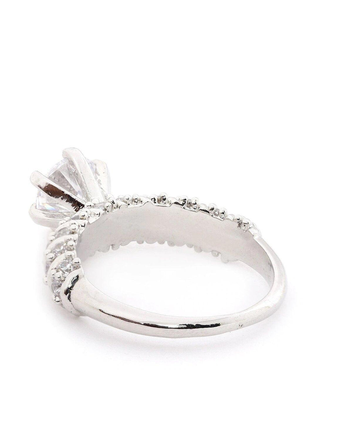 Women's Rhodium Plated AD and CZ Studded Off Silver Finger Ring - Priyaasi - Indiakreations