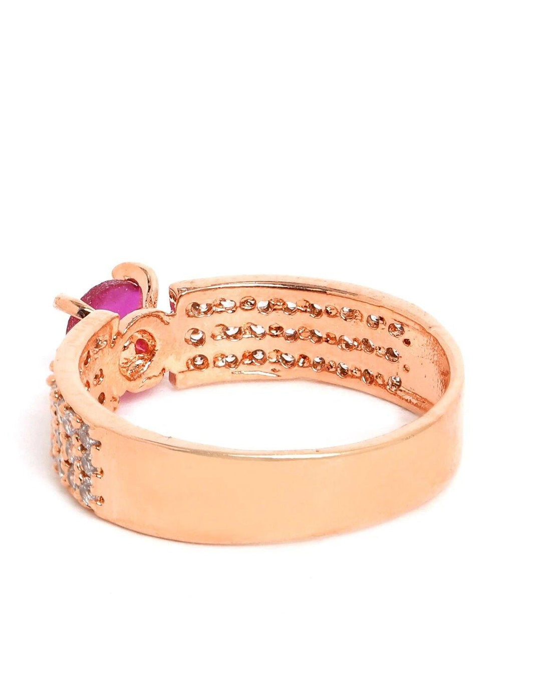 Women's Rose Gold Plated Ruby & AD Studded Finger Ring - Priyaasi - Indiakreations