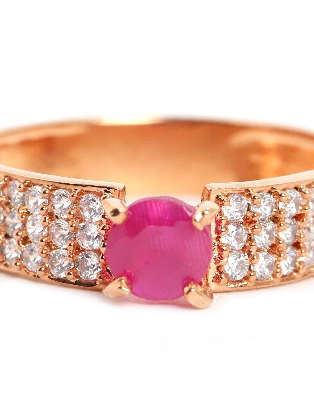 Women's Rose Gold Plated Ruby & AD Studded Finger Ring - Priyaasi - Indiakreations