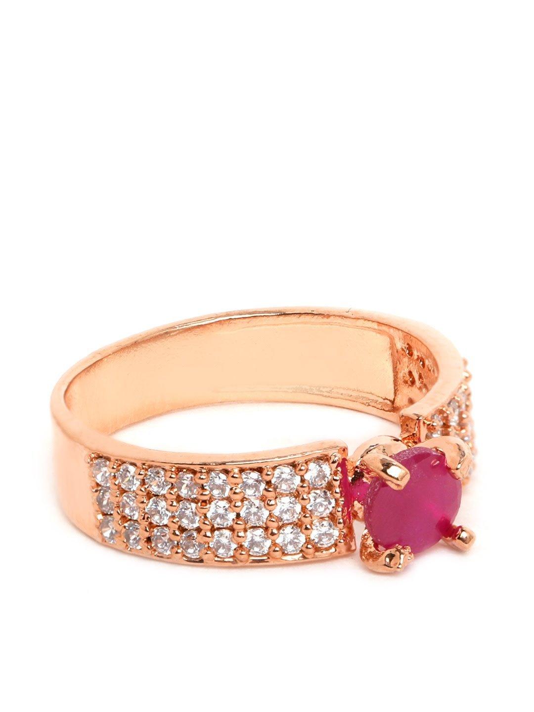 Women's Rose Gold Plated Ruby & AD Studded Finger Ring - Priyaasi - Indiakreations