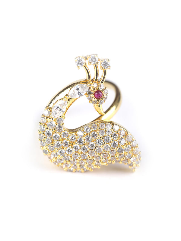 Women's GazeWorthy - American Diamond Gold Plated Peacock Shaped Ring - Priyaasi