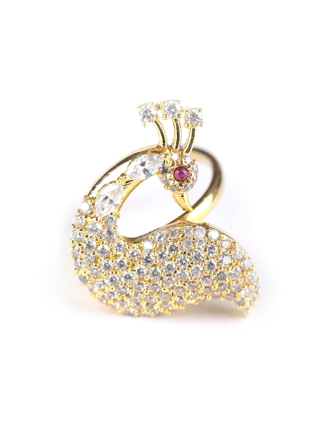 Women's GazeWorthy - American Diamond Gold Plated Peacock Shaped Ring - Priyaasi - Indiakreations