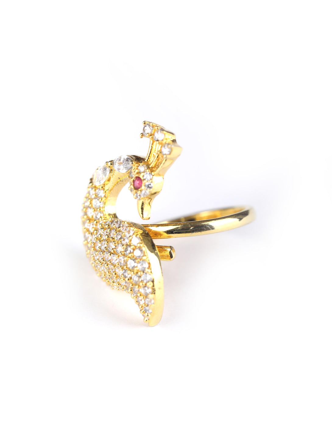 Women's GazeWorthy - American Diamond Gold Plated Peacock Shaped Ring - Priyaasi - Indiakreations