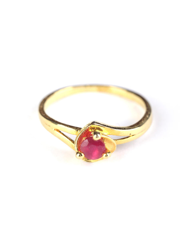 Women's Ruby American Diamond Gold Plated Ring - Priyaasi