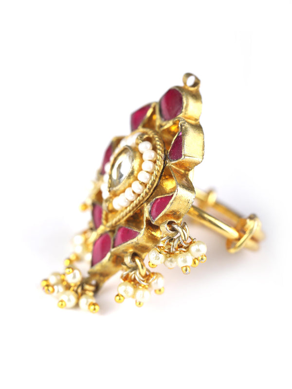 Women's Ruby American Diamond Gold Plated Ring - Priyaasi