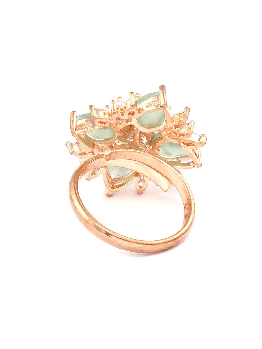 Women's Contemporary Mint Green American Diamond Rose Gold Ring- Priyaasi - Indiakreations