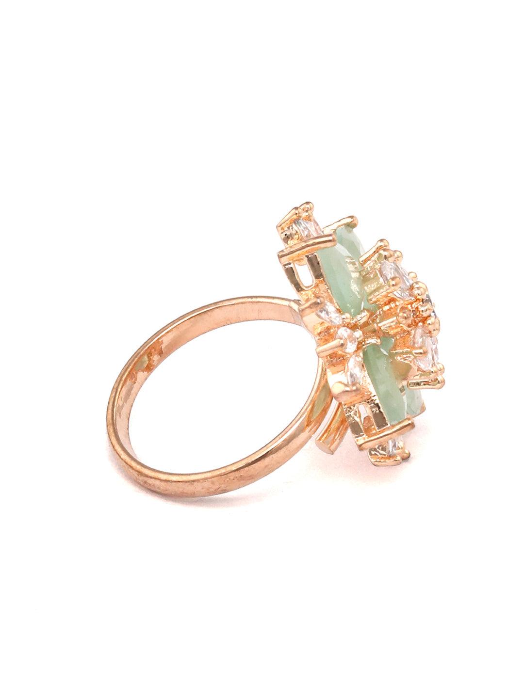 Women's Contemporary Mint Green American Diamond Rose Gold Ring- Priyaasi - Indiakreations