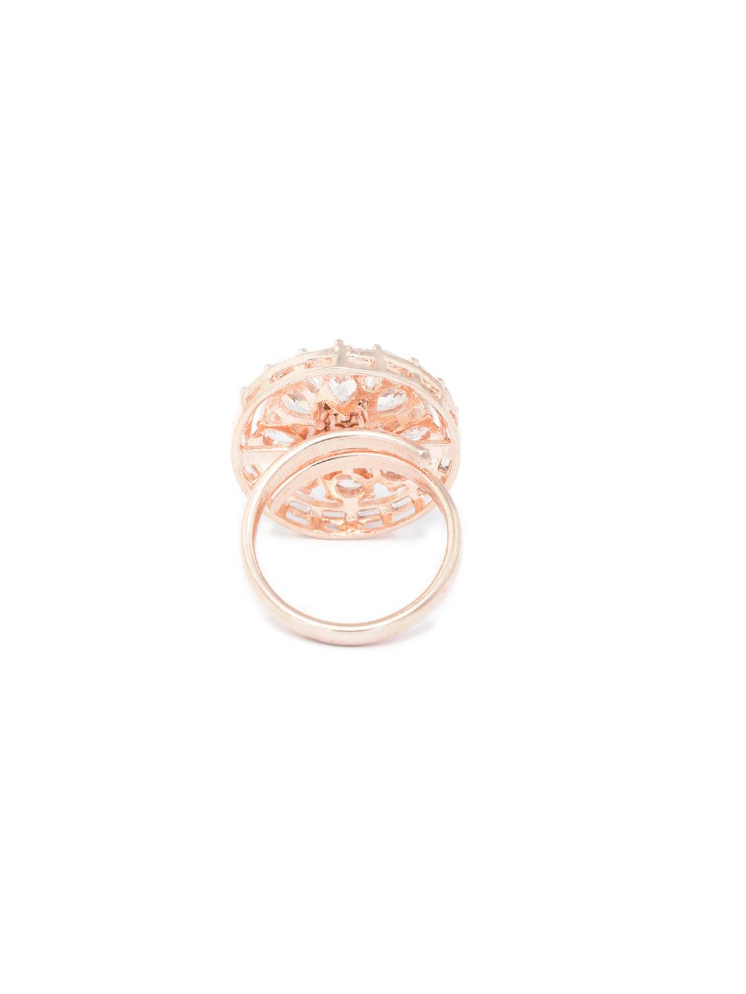 Women's Blooming Flower American Diamond Rose Gold Ring - Priyaasi - Indiakreations