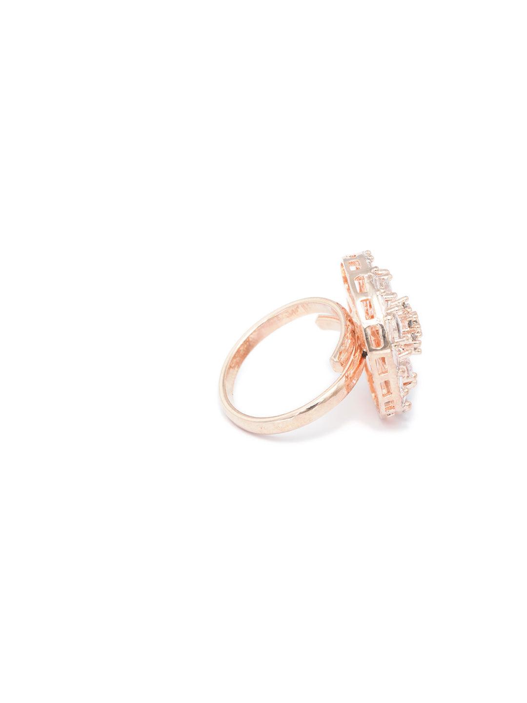 Women's Blooming Flower American Diamond Rose Gold Ring - Priyaasi - Indiakreations