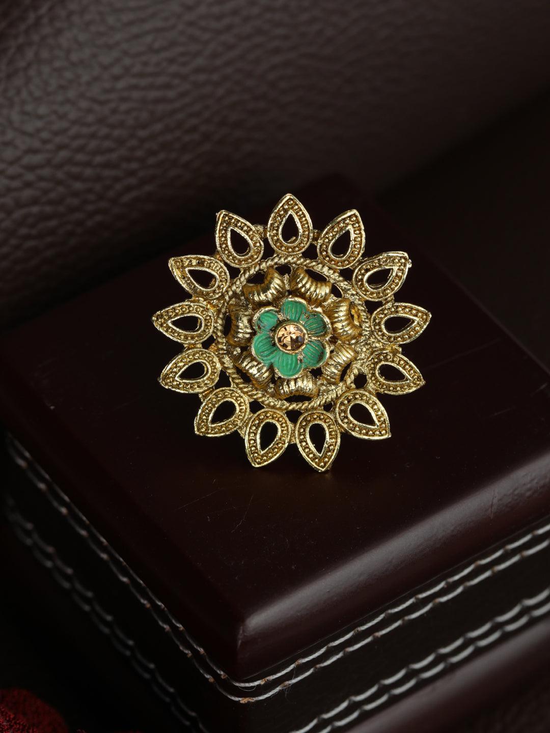 Women's Gold Toned Blooming Flower Ring - Priyaasi - Indiakreations