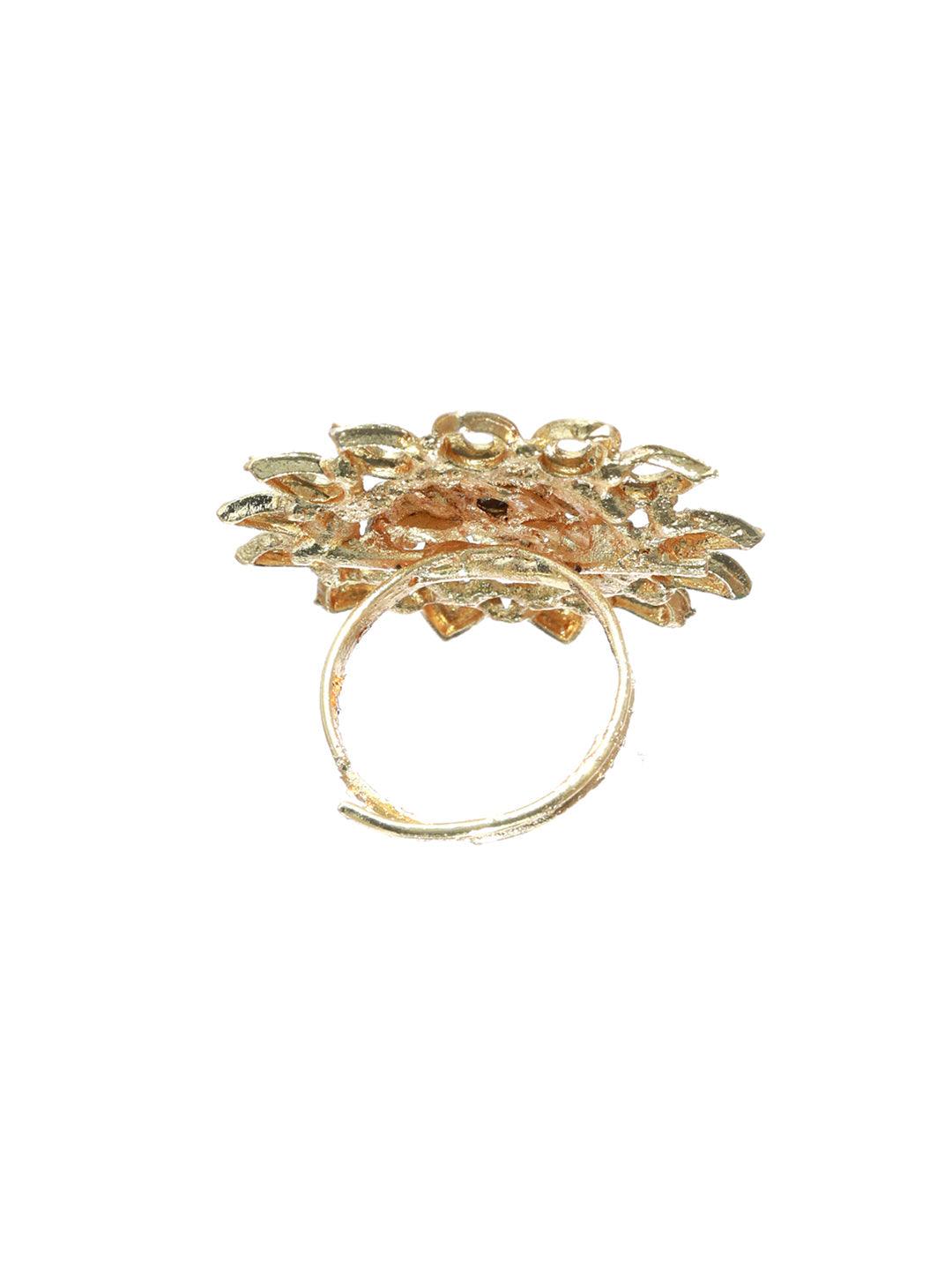 Women's Gold Toned Blooming Flower Ring - Priyaasi - Indiakreations