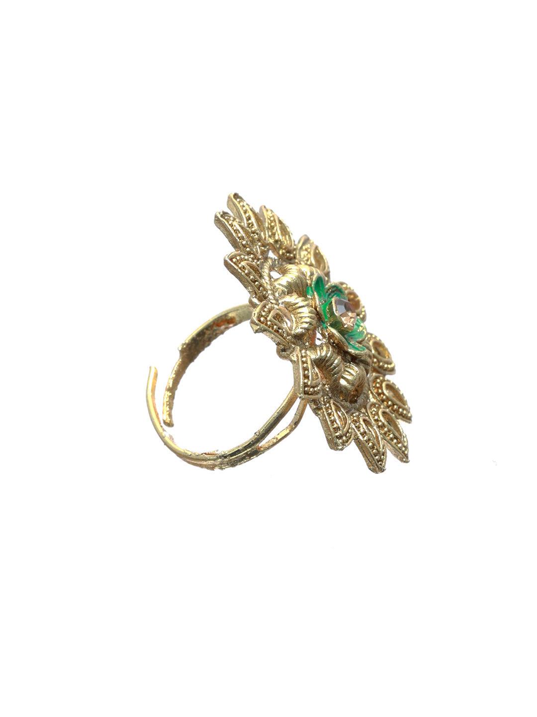 Women's Gold Toned Blooming Flower Ring - Priyaasi - Indiakreations