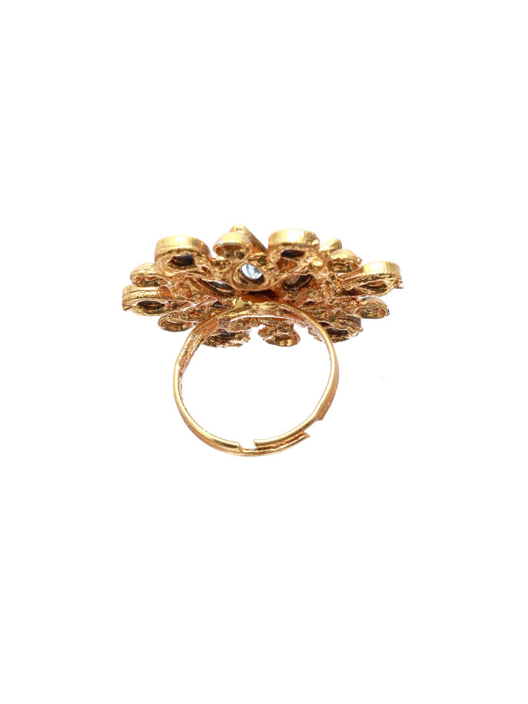 Women's Gold Plated Kundan Meenakari Floral Ring - Priyaasi - Indiakreations