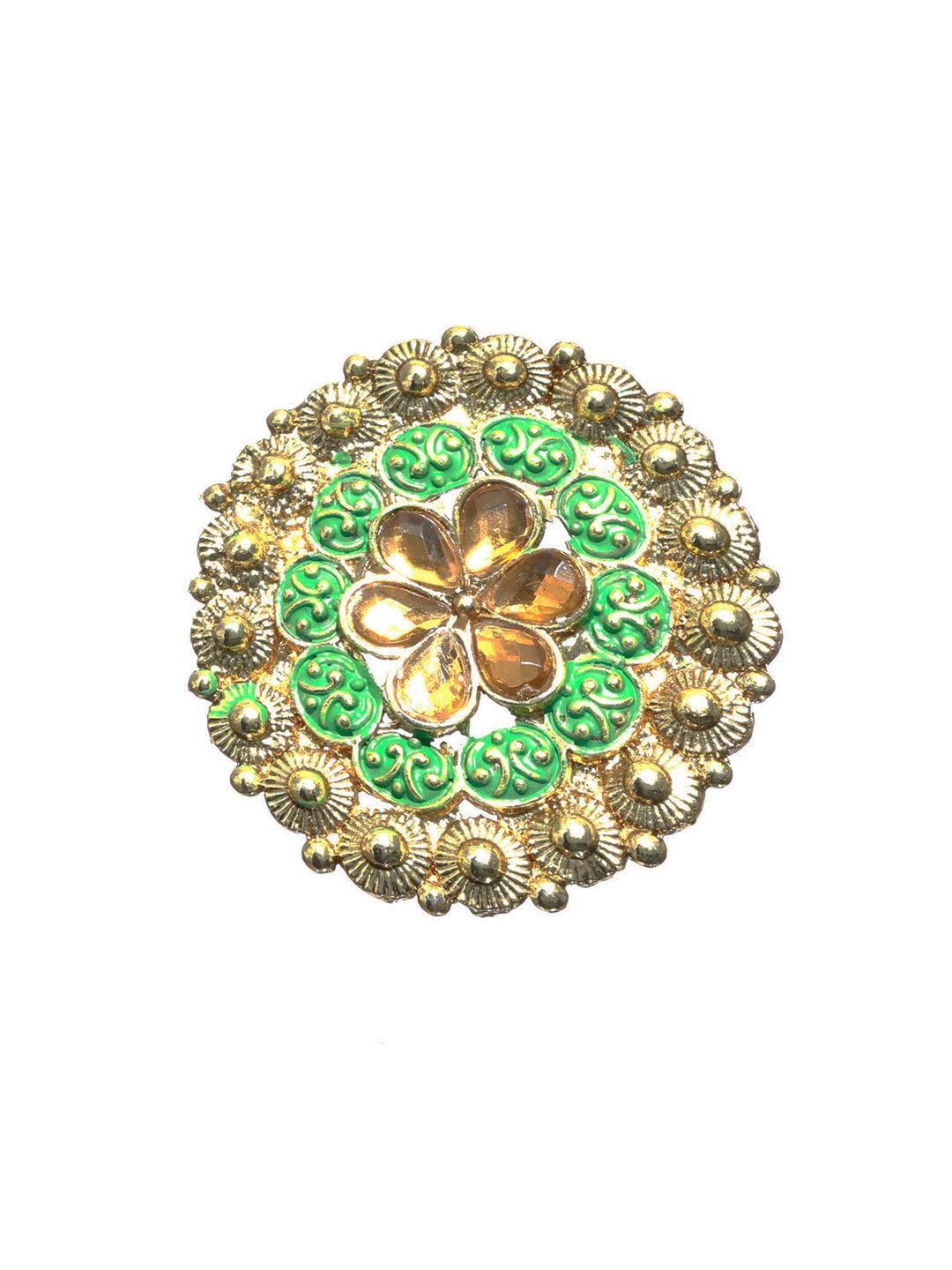 Women's Gold Plated Green Meenakari Floral Ring - Priyaasi - Indiakreations