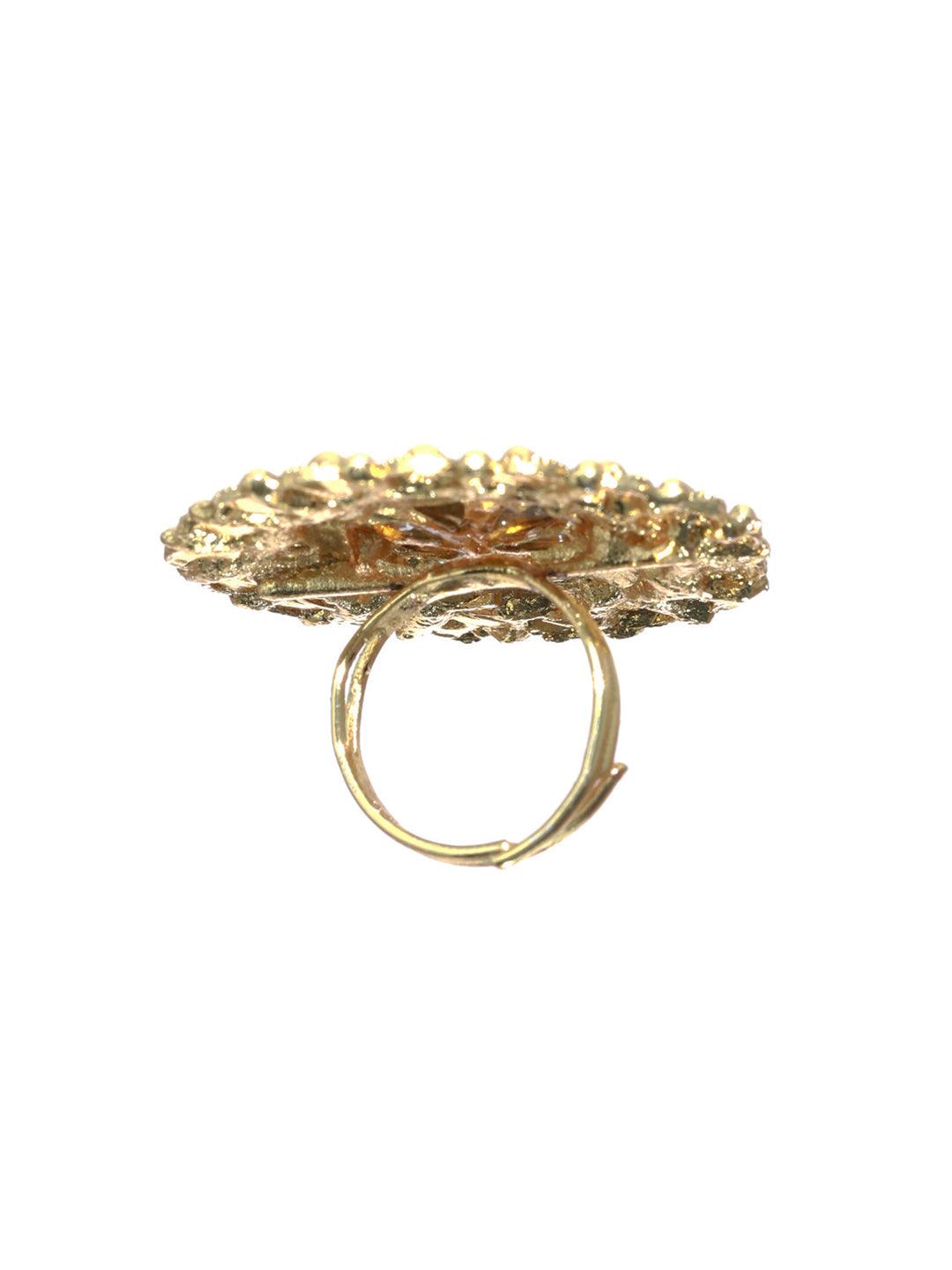 Women's Gold Plated Green Meenakari Floral Ring - Priyaasi - Indiakreations