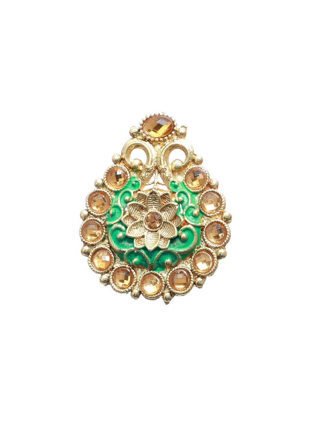 Women's Gold Plated Tear Drop Shaped Floral Meenakari Ring - Priyaasi - Indiakreations