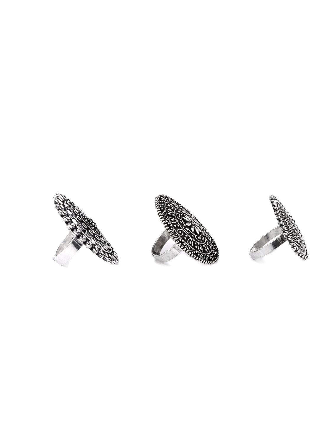 Women's Boho Oxidised Silver Plated Floral Rings Set - Priyaasi - Indiakreations