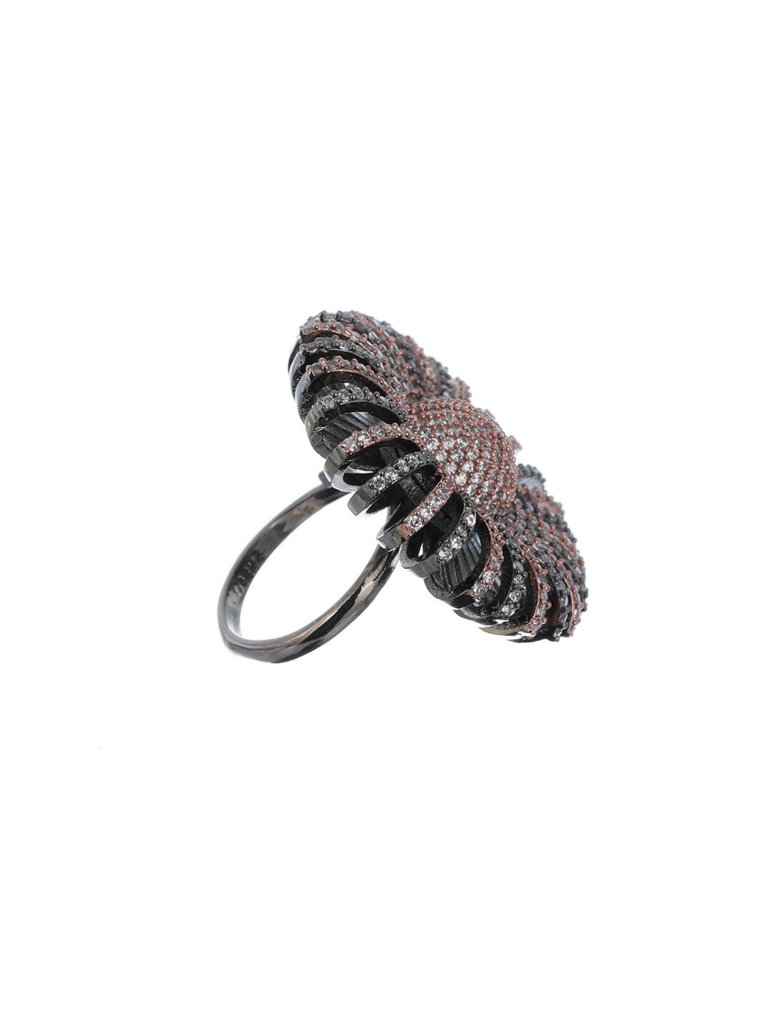 Women's Dual Toned American Diamond Statement Ring - Priyaasi - Indiakreations