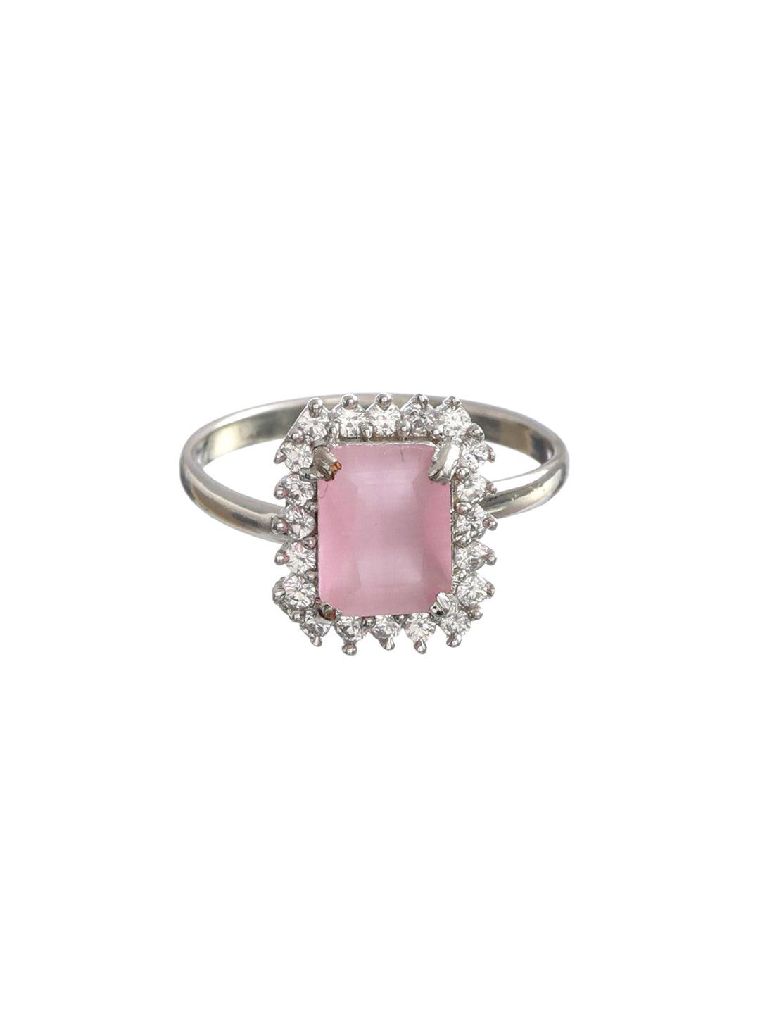 Women's Pink Silver Plated Solitaire Ring - Priyaasi - Indiakreations