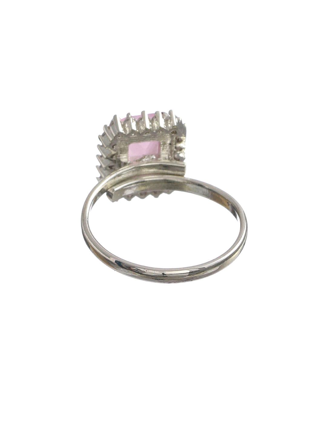Women's Pink Silver Plated Solitaire Ring - Priyaasi - Indiakreations