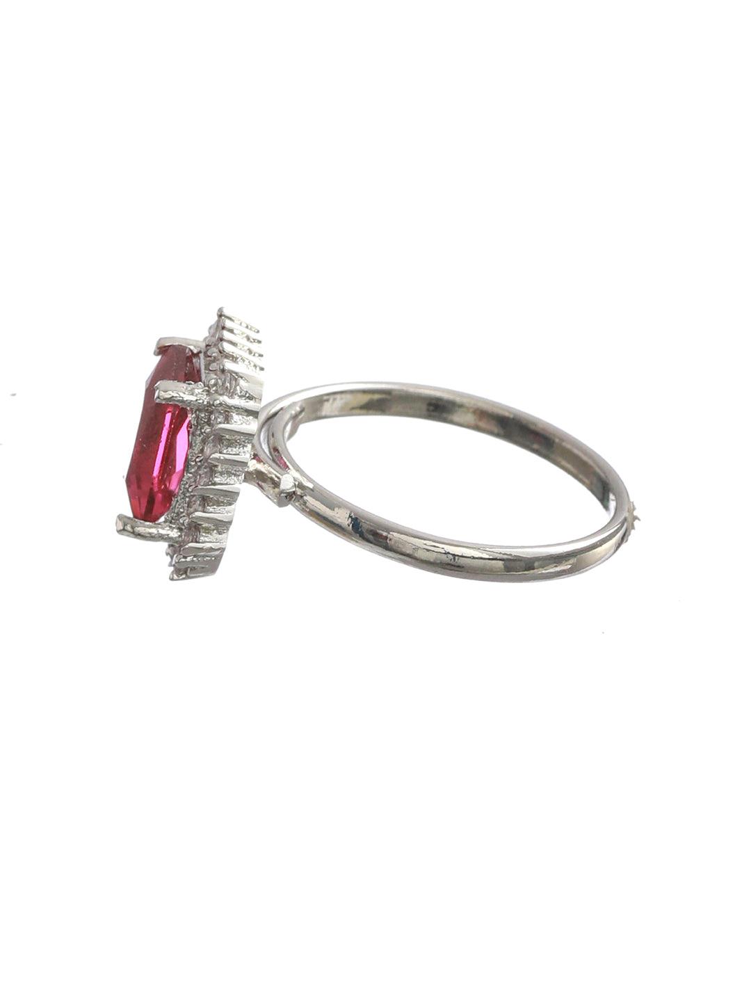 Women's Dark Pink Silver Plated Solitaire Ring - Priyaasi - Indiakreations