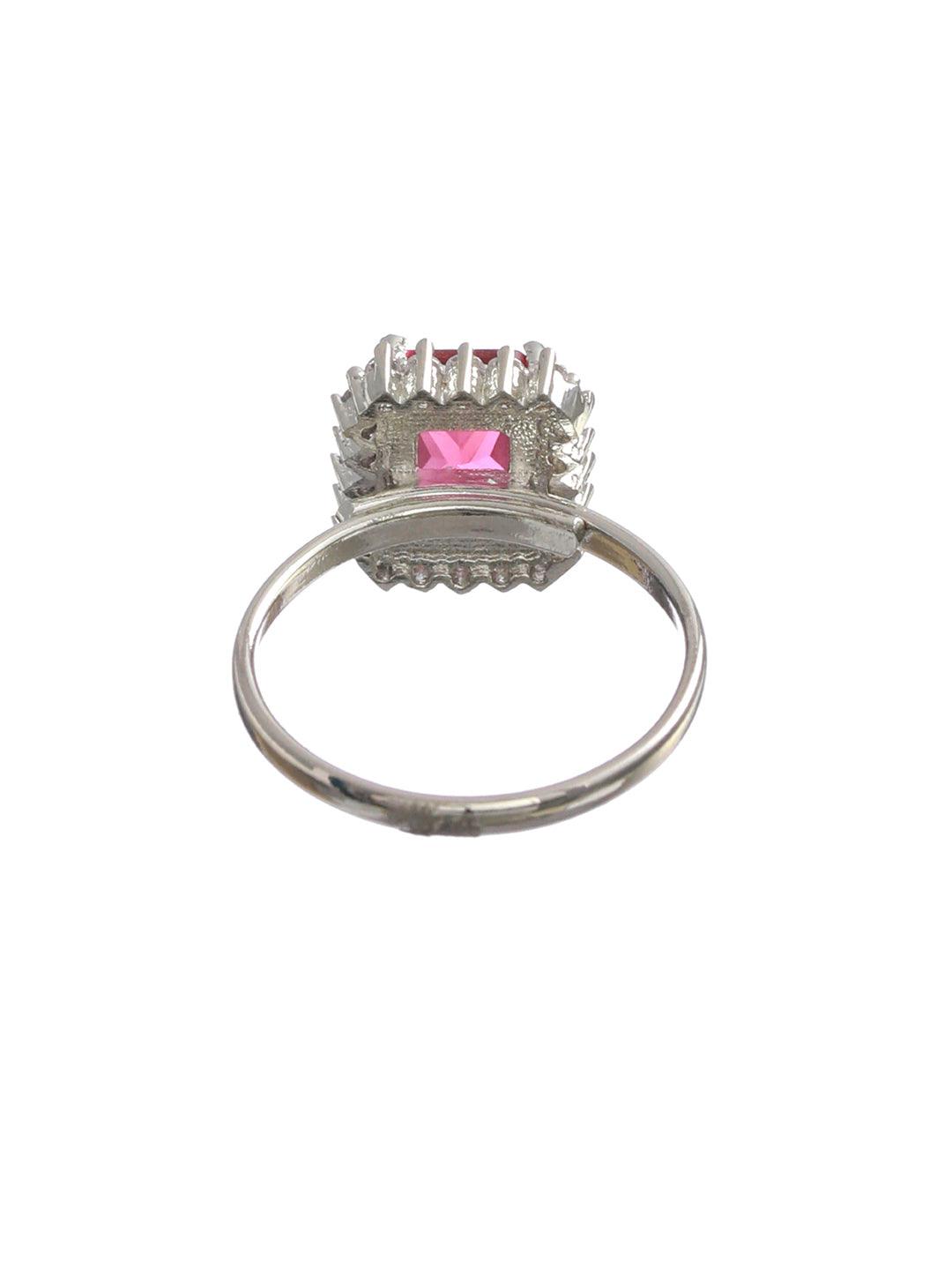 Women's Dark Pink Silver Plated Solitaire Ring - Priyaasi - Indiakreations