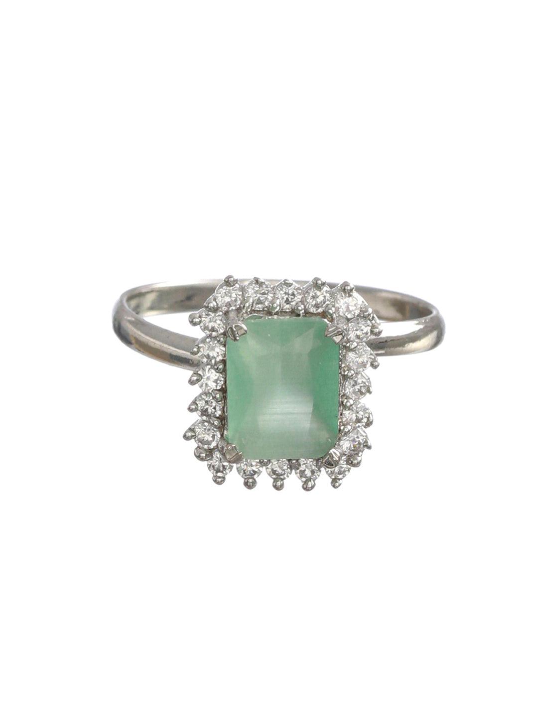 Women's Green Silver Plated Solitaire Ring - Priyaasi - Indiakreations