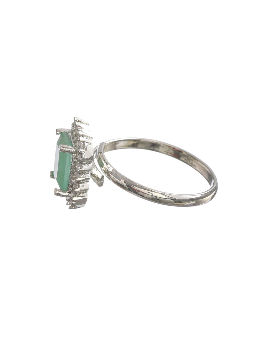 Women's Green Silver Plated Solitaire Ring - Priyaasi - Indiakreations