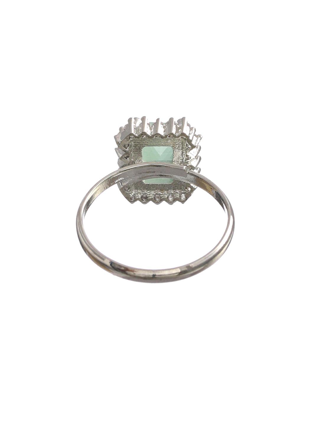 Women's Green Silver Plated Solitaire Ring - Priyaasi - Indiakreations