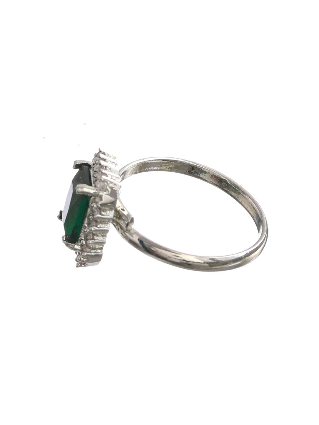 Women's Emerald Green Silver Plated Solitaire Ring - Priyaasi - Indiakreations