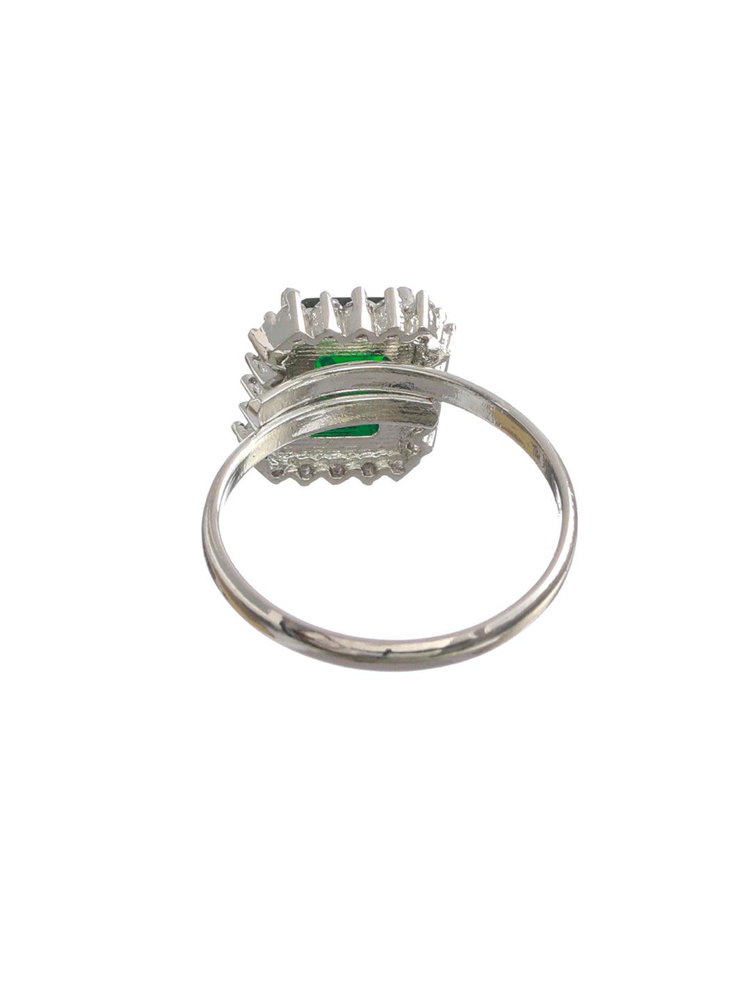 Women's Emerald Green Silver Plated Solitaire Ring - Priyaasi - Indiakreations