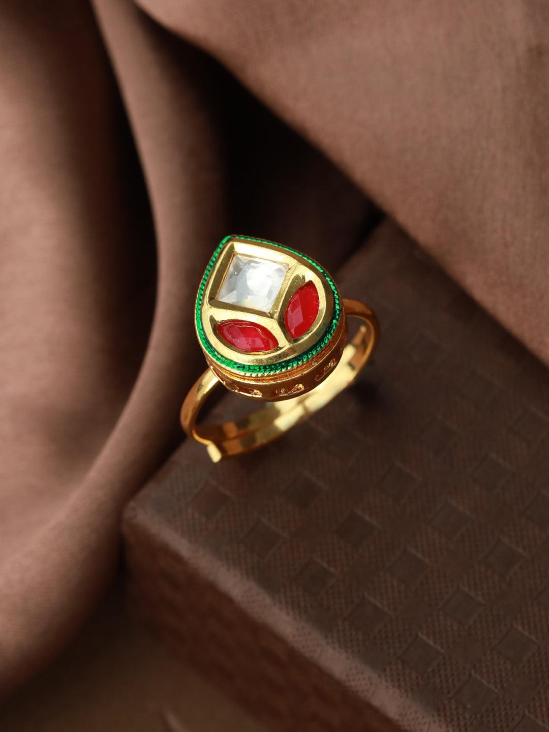 Women's Multicolor Flower Bud Gold Plated Ring - Priyaasi - Indiakreations