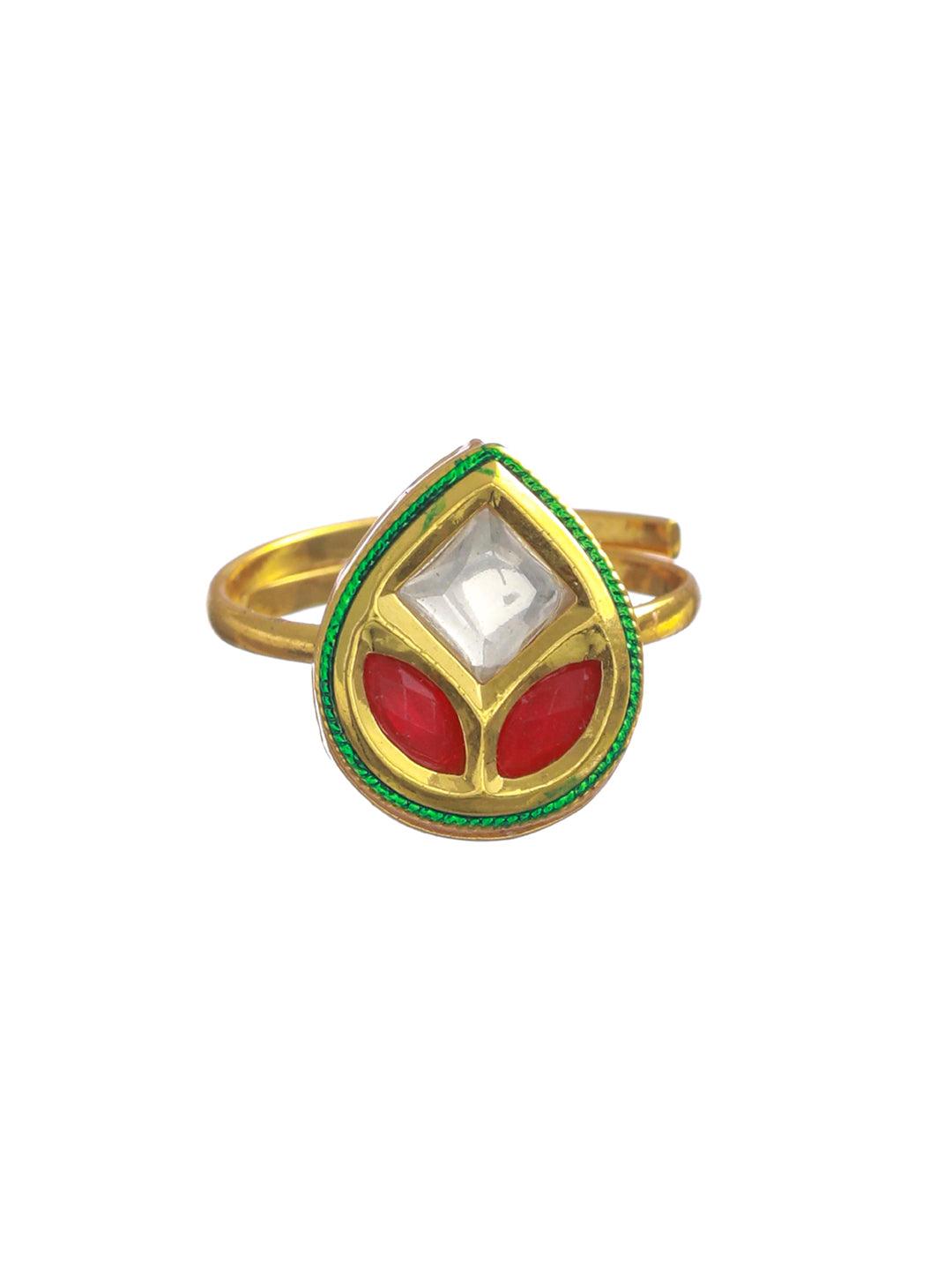 Women's Multicolor Flower Bud Gold Plated Ring - Priyaasi - Indiakreations