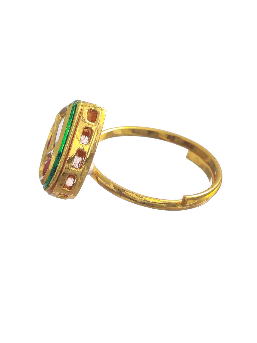 Women's Multicolor Flower Bud Gold Plated Ring - Priyaasi - Indiakreations