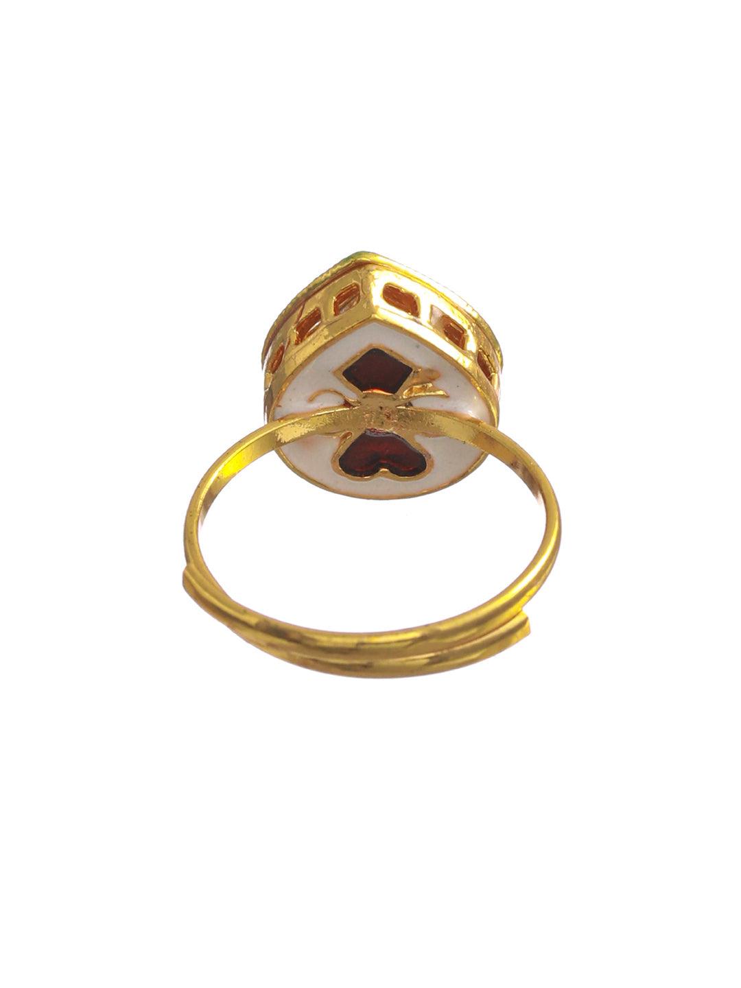 Women's Multicolor Flower Bud Gold Plated Ring - Priyaasi - Indiakreations