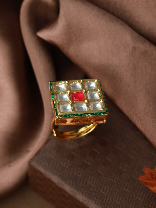 Women's Multicolor Block Gold Plated Ring - Priyaasi