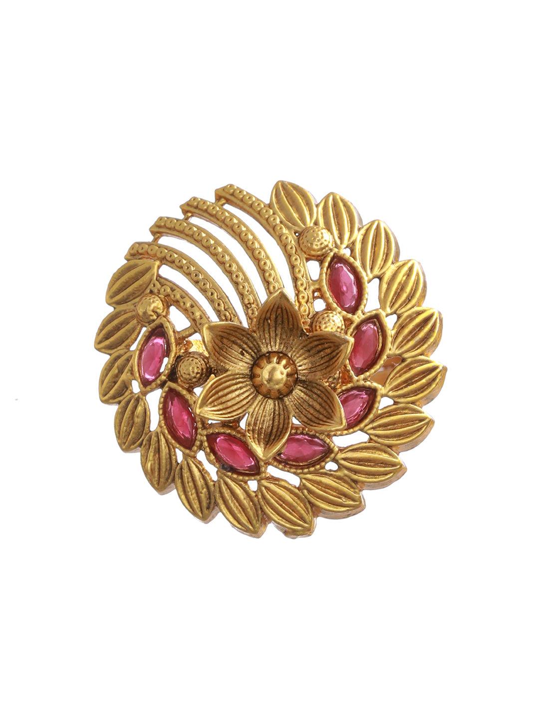 Women's Red Floral Gold Plated Ring - Priyaasi - Indiakreations