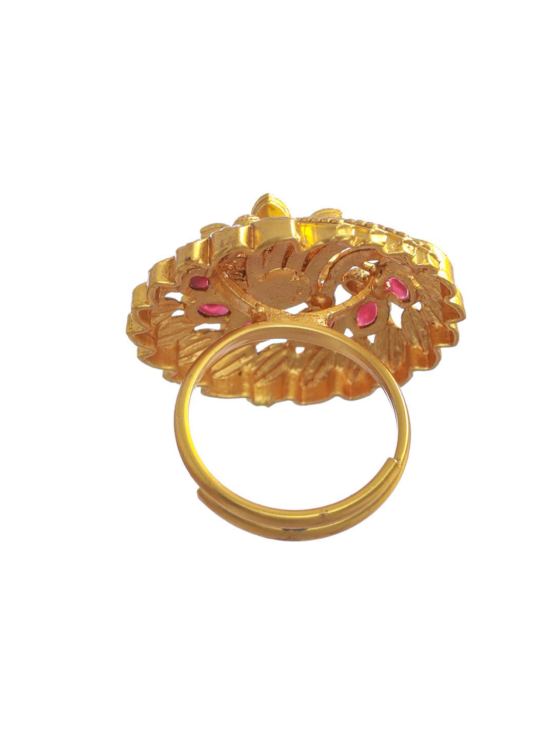 Women's Red Floral Gold Plated Ring - Priyaasi - Indiakreations