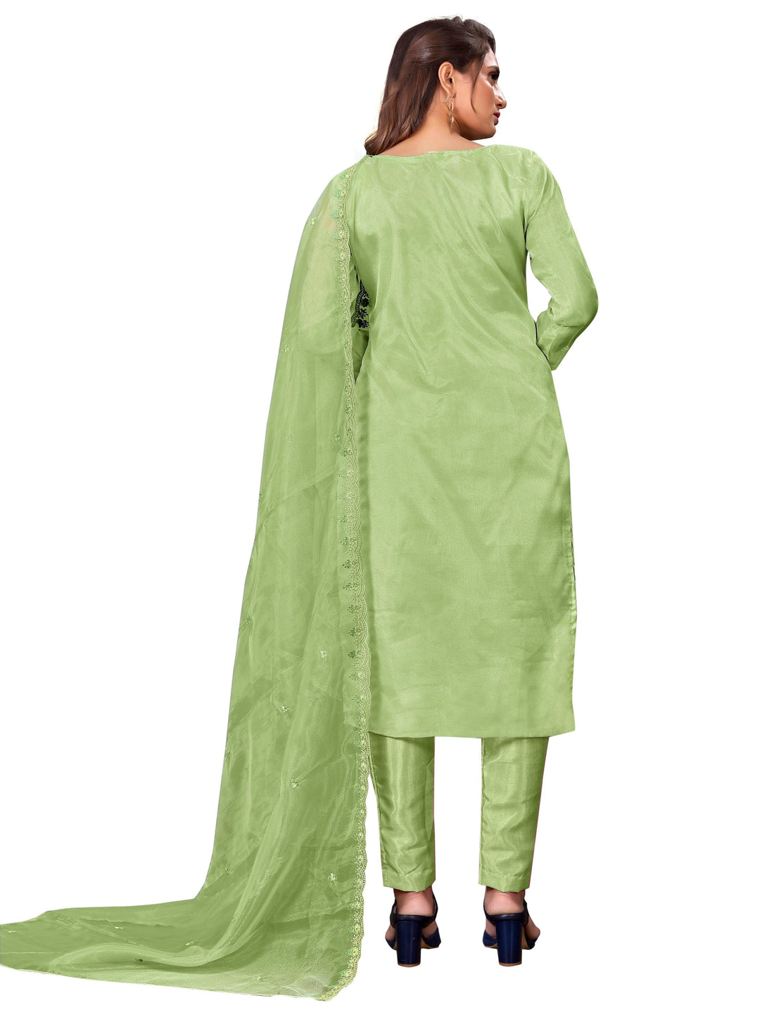 Women's Designer Pista Colour Semi Stitched Suit - Dwija Fashion - Indiakreations